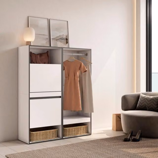 Scarpiera, 120x35x145cm, Camera da letto, Armadio Aperto, Bianco RF3511