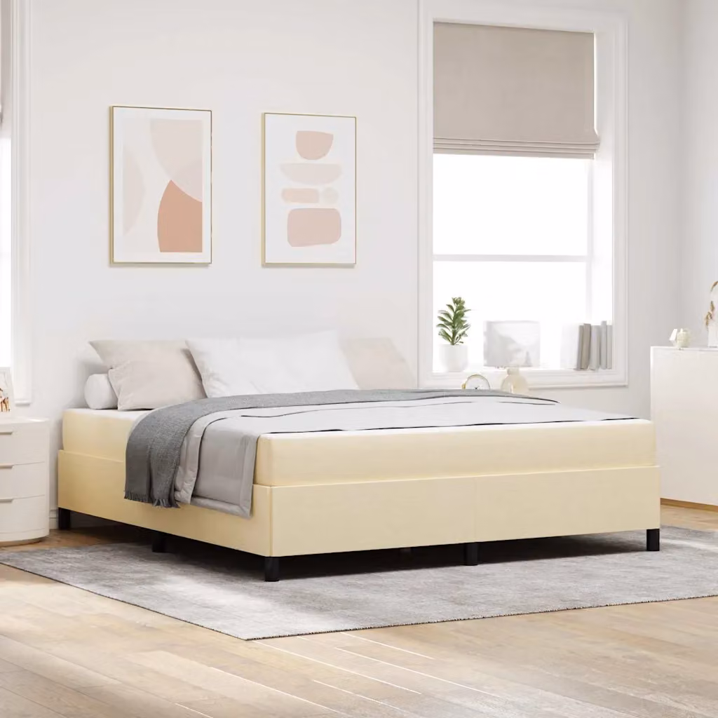 Letto a molle vidaXL in tessuto beige con struttura in legno per adulti L 180 x P 200 cm