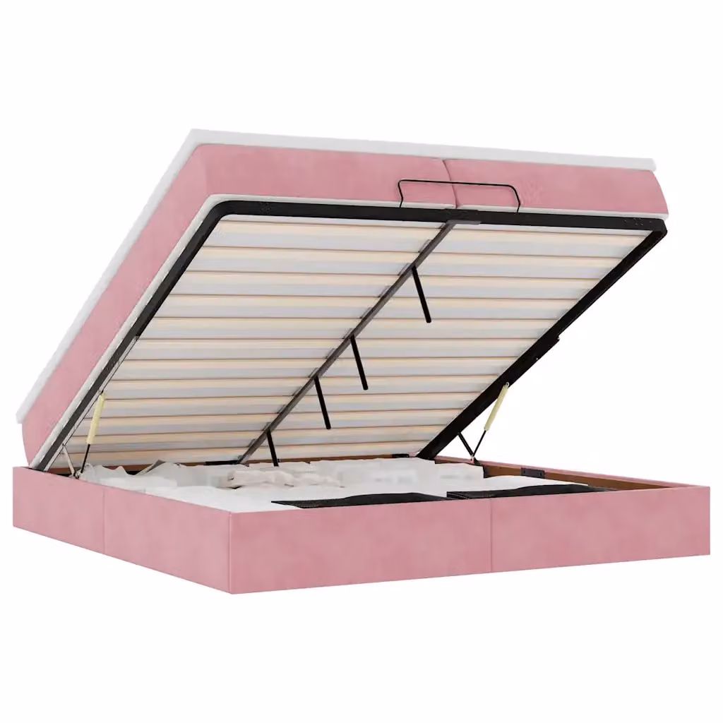 Struttura Letto con Contenitore e Materassi vidaXL in Velluto Rosa e Bianco, L 200 x P 200 x H 280 cm – 2