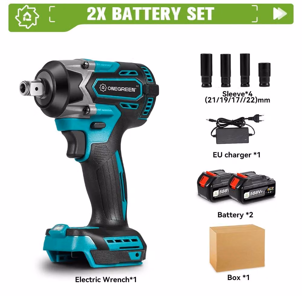 Avvitatore a impulsi elettrico - Avvitatore a impulsi a batteria - Motore brushless - Coppia di 1000 Nm - 1200 W - 6500 giri/min - 2 batterie