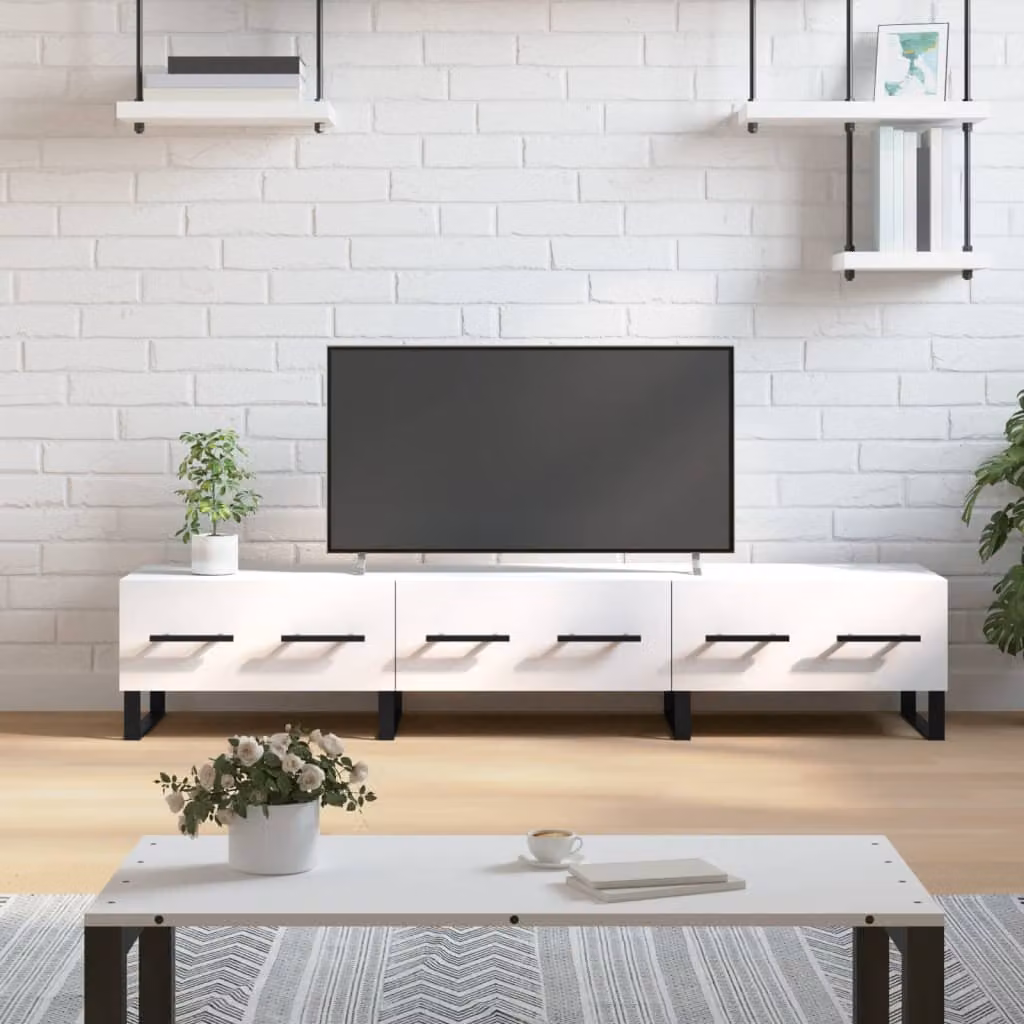 vidaXL Mobile Porta TV Moderno Bianco con Ruote in Legno e MDF L: 150 cm, P: 36 cm, H: 30 cm