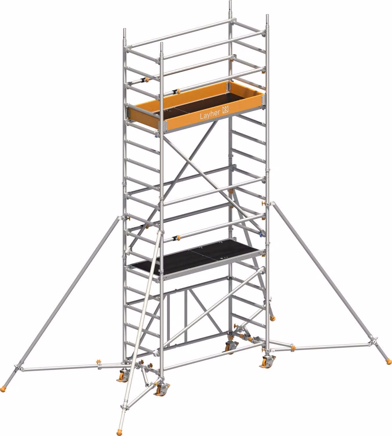 Ponteggio mobile Layher Zifa P2 con parapetto Uni Telegeländer e montanti estensibili 5,61 m AH