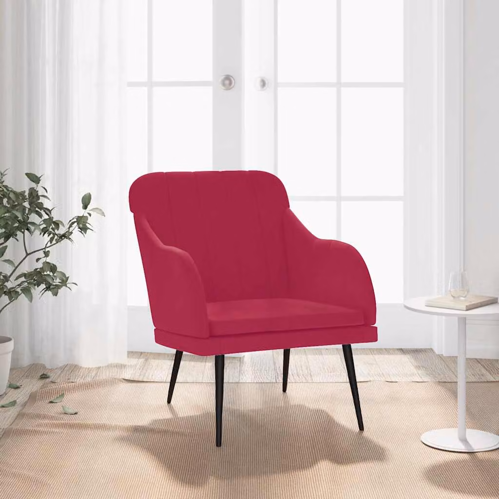 Poltrona relax moderna vidaXL in velluto rosso con braccioli e struttura in metallo L/P/H: 63 x 76 x 80 cm