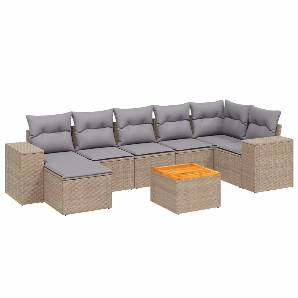 Set Divano da Giardino 8 pz vidaXL in Polyrattan Beige con Cuscini e Tavolino – 2