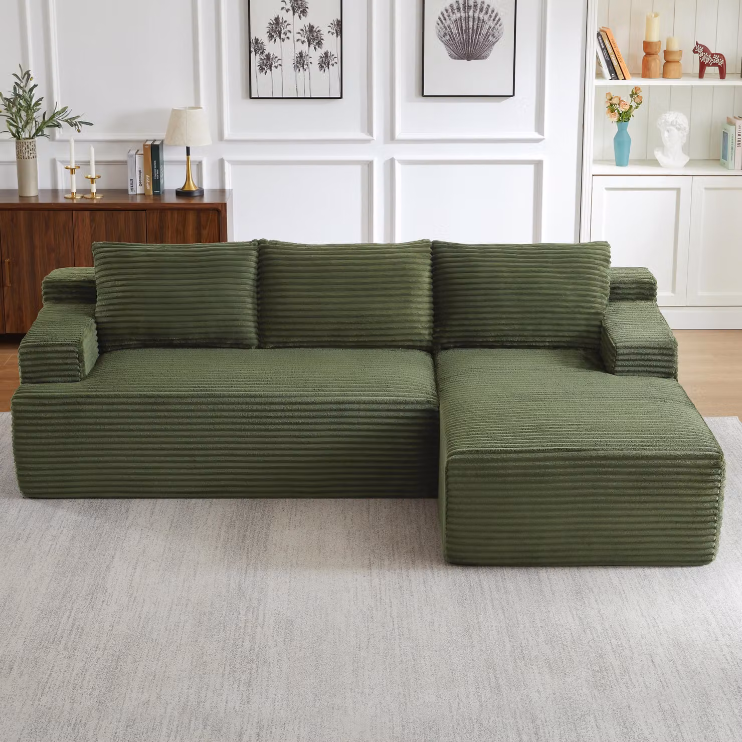 Divano letto a forma di L, divano angolare modulare Cloud con seduta profonda, imbottitura in schiuma e molle insacchettate, rivestimento in tessuto, senza montaggio, confezionato compresso