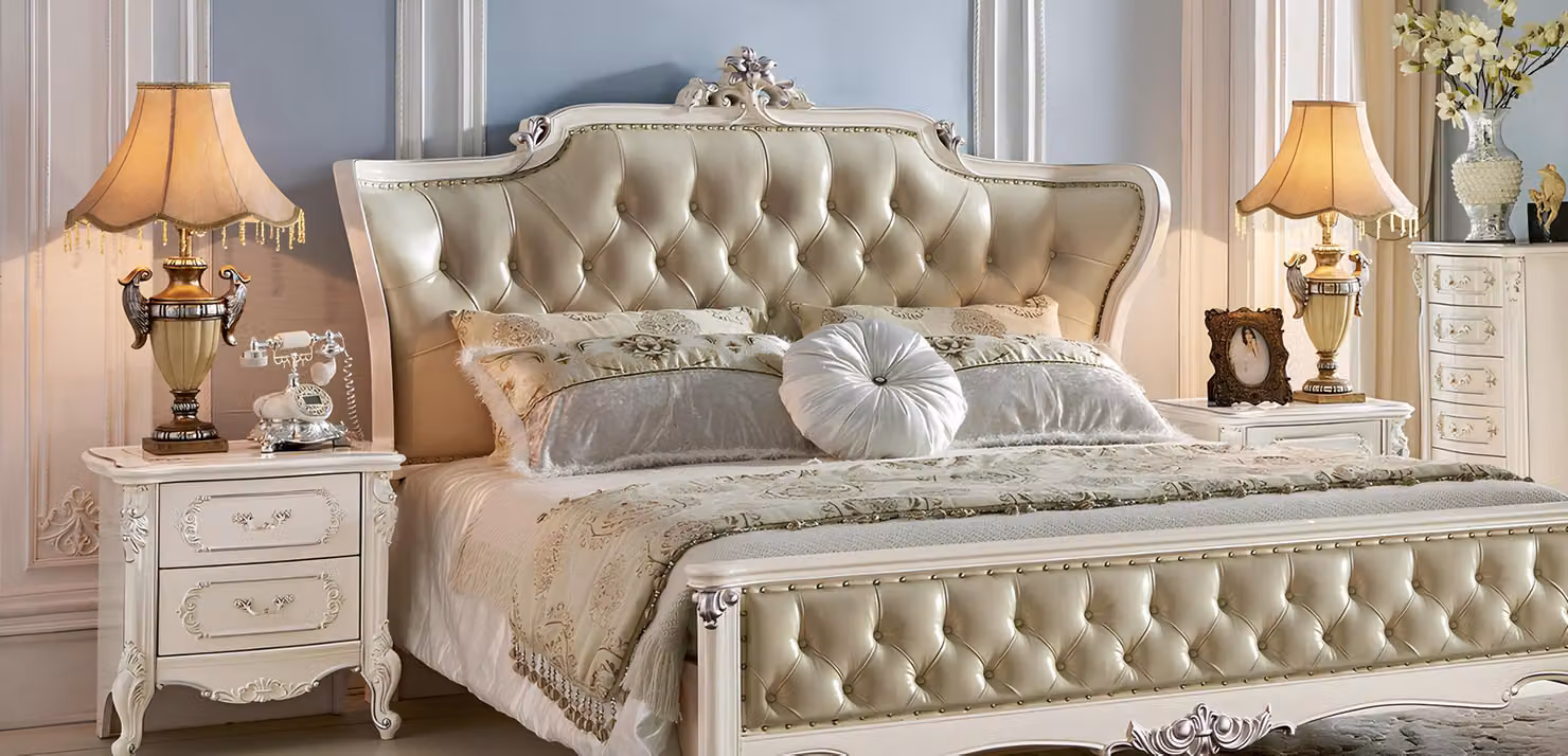 Luxus Chesterfield Betten Königliches Echtholz Bett Doppelbett Barock
