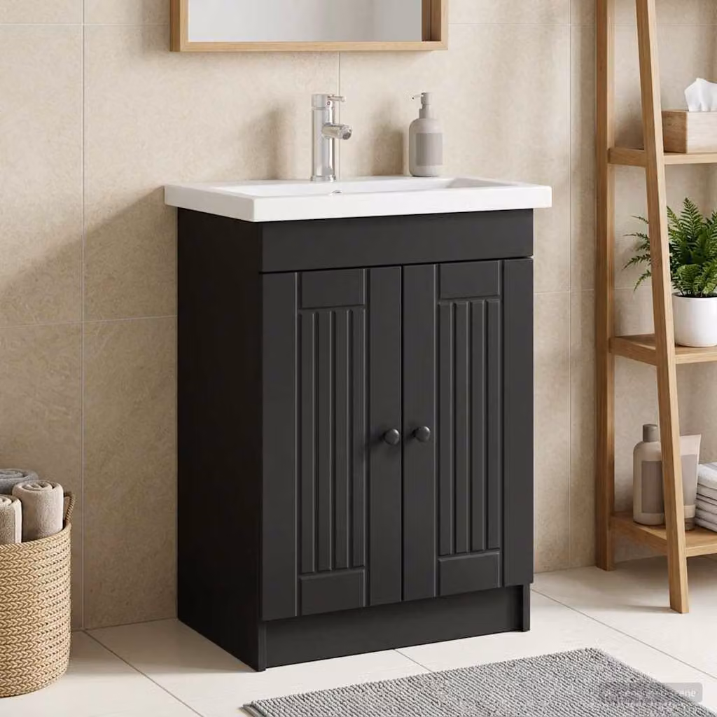 Mobiletto da bagno moderno vidaXL con ante a battente e ripiani interni, Nero, L: 78,5 cm, P: 37,5 cm, H: 81 cm