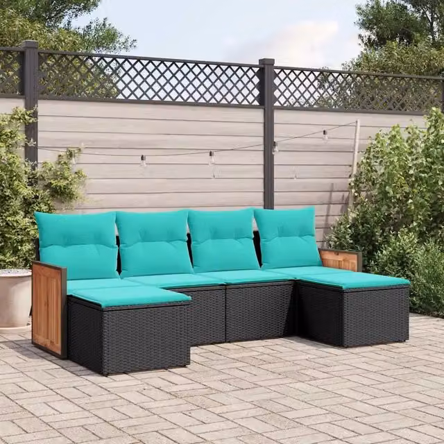 Set Divani da Giardino 6 pz con Cuscini Nero in Polyrattan 3227898