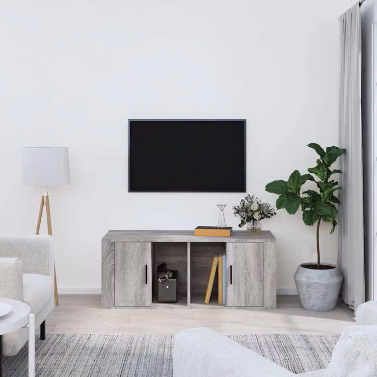 Mobile TV moderno vidaXL in legno e MDF, Grigio, L 100 x P 35 x H 40 cm