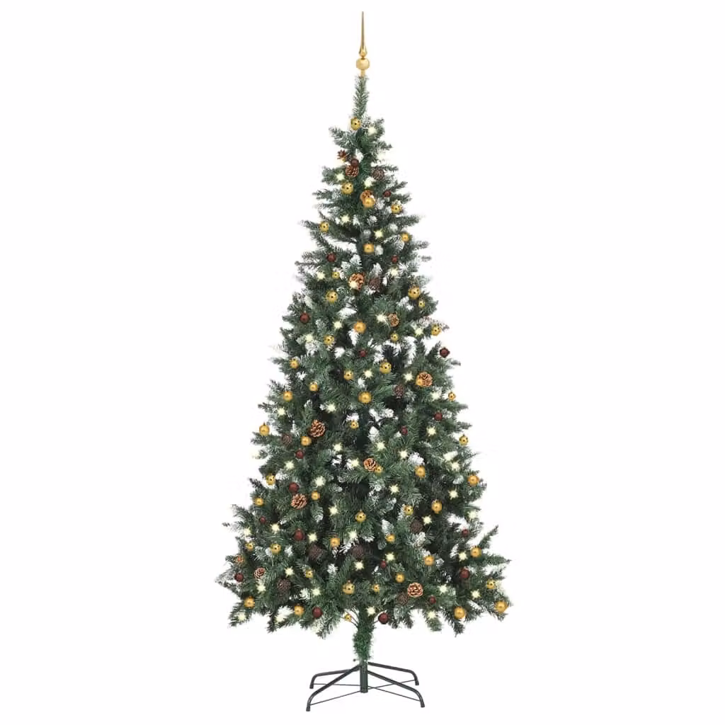 Albero di Natale artificiale con luci e decorazioni 210 cm