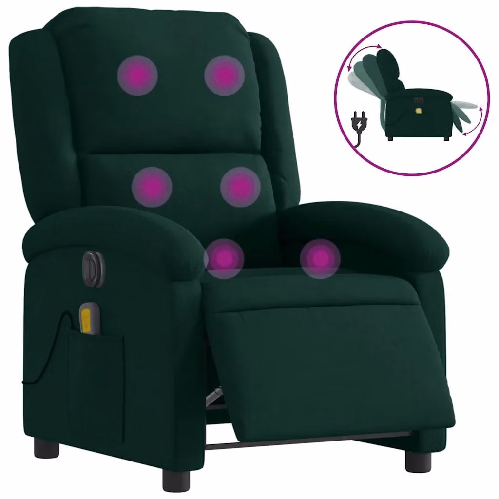 vidaXL Poltrona Massaggiante Reclinabile Elettrica in Velluto Verde – 2