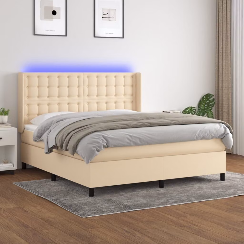 Maison Exclusive - Letto a Molle con Materasso e LED Crema 180x200 cm in Tessuto