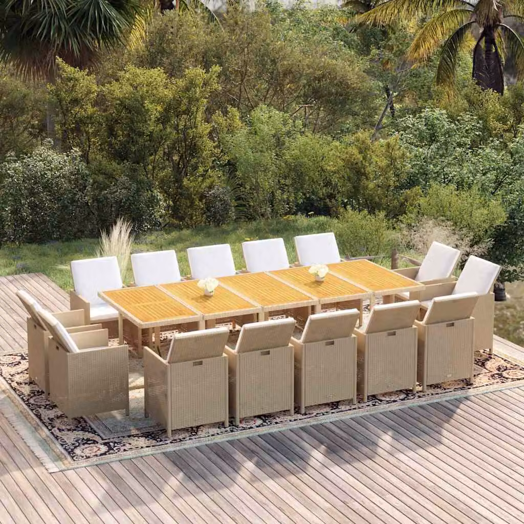 Set da pranzo da giardino vidaXL in legno di acacia oliato e polyrattan beige con 15 pezzi