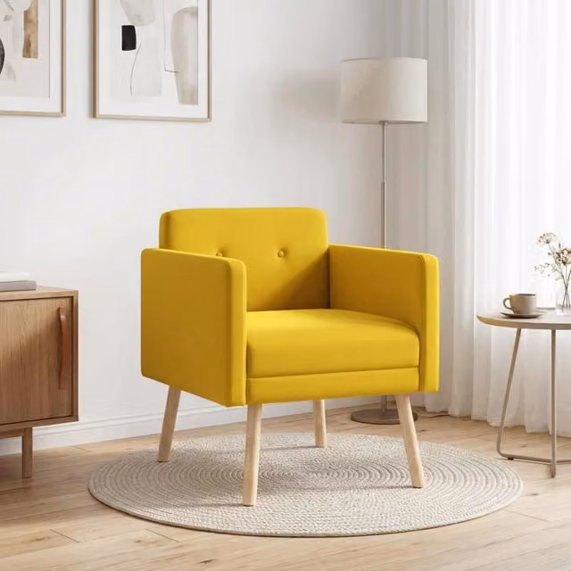 Poltrona moderna in velluto giallo vidaXL con braccioli e struttura in legno – 1
