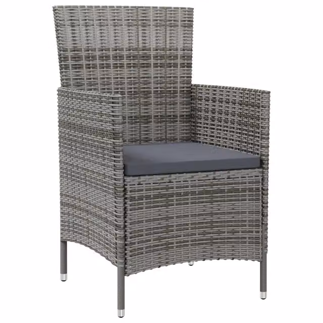Set di 4 sedie da giardino vidaXL in polyrattan grigio con cuscini e braccioli