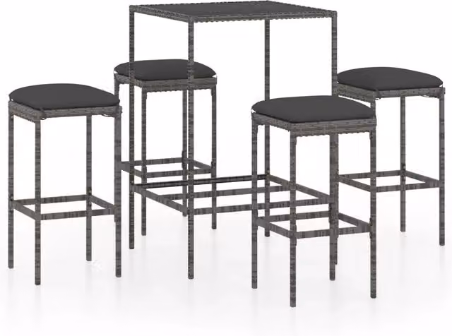 Set da Bar da Giardino 5 pz | Set Salotto da Giardino con Cuscini in Polyrattan Grigio