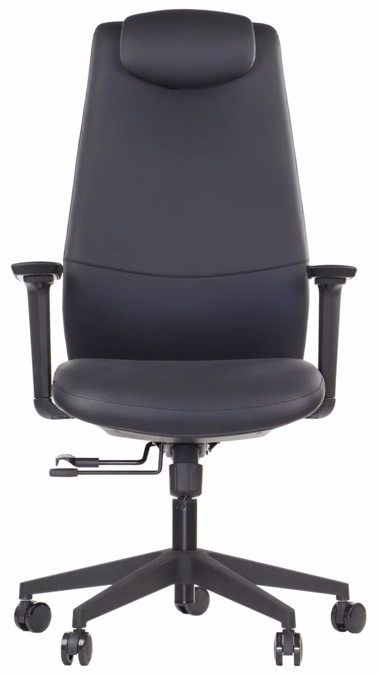 Sedia girevole ergonomica da ufficio SELLA, base in nylon, braccioli e poggiatesta regolabili, estensione del sedile, rivestito in ecopelle, nero