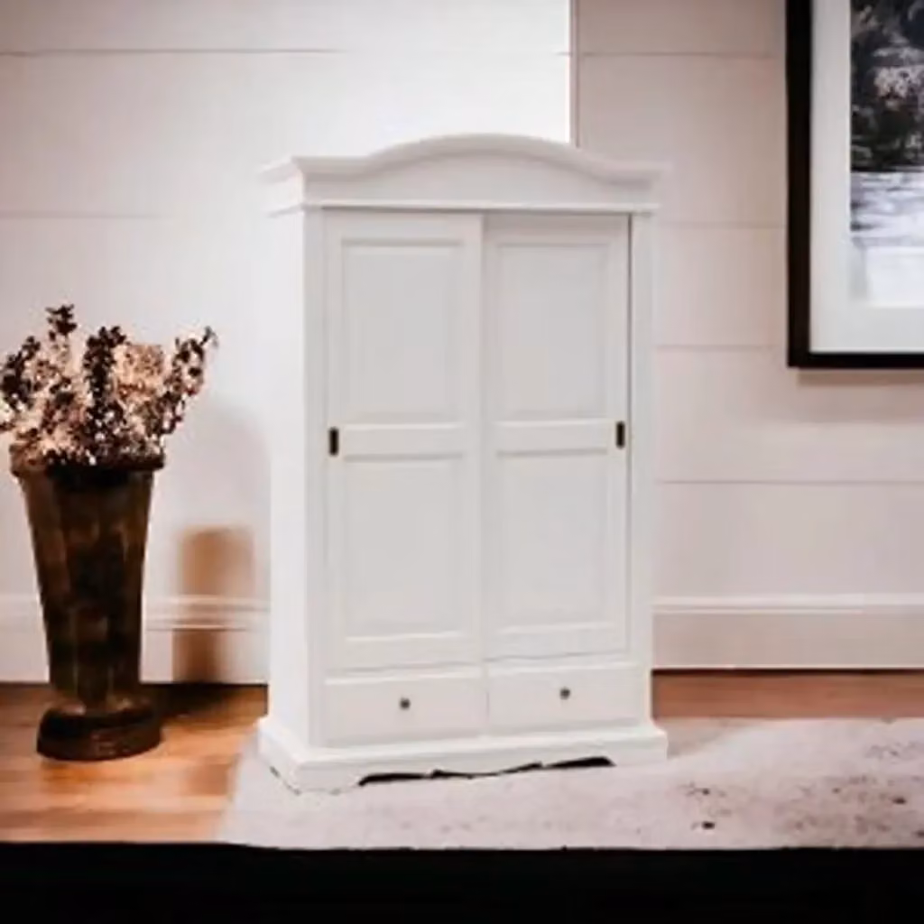 Armadio Treviso KIVIO in legno stile shabby chic con ante scorrevoli bianco L/P/H: 125 x 60 x 200 cm – 2