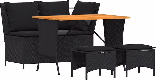 Set da Pranzo da Giardino 4 pz | Set Salotto da Giardino con Cuscini Nero in Polyrattan