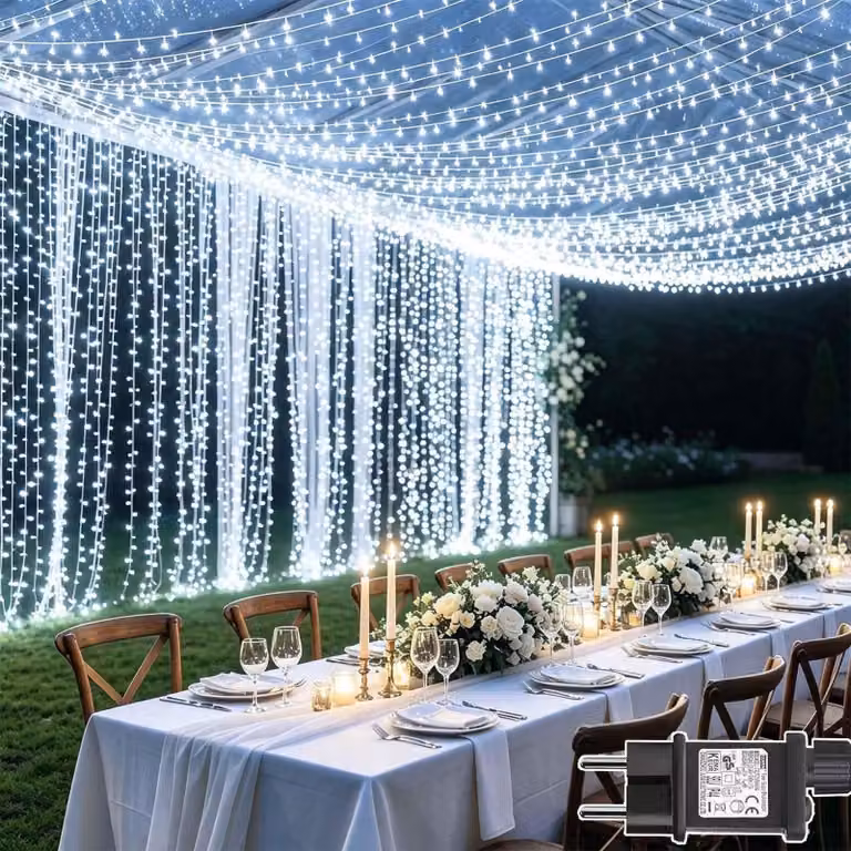 Tenda luminosa, dimensioni 6x3 metri, 600 LED, 8 modalità, luce bianca fredda, grado di protezione IP65