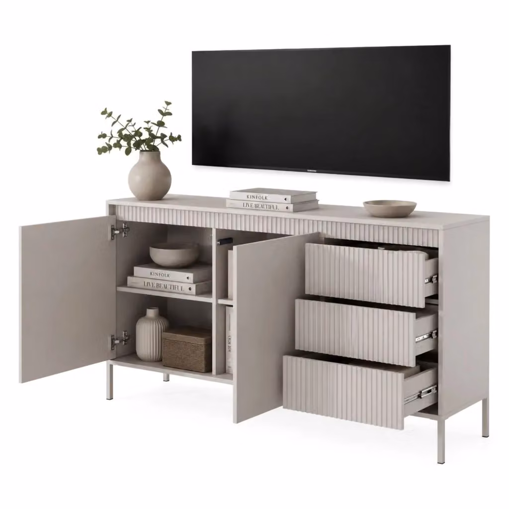 Madia DMORA Hatomo con 3 cassetti, beige, L: 154 cm, P: 40 cm, H: 81 cm – 2