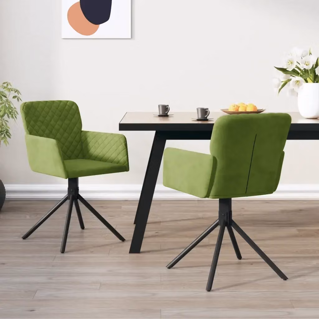 Set di 2 sedie da pranzo girevoli a 360 gradi in velluto verde con braccioli e struttura in metallo per soggiorno o cucina – 2