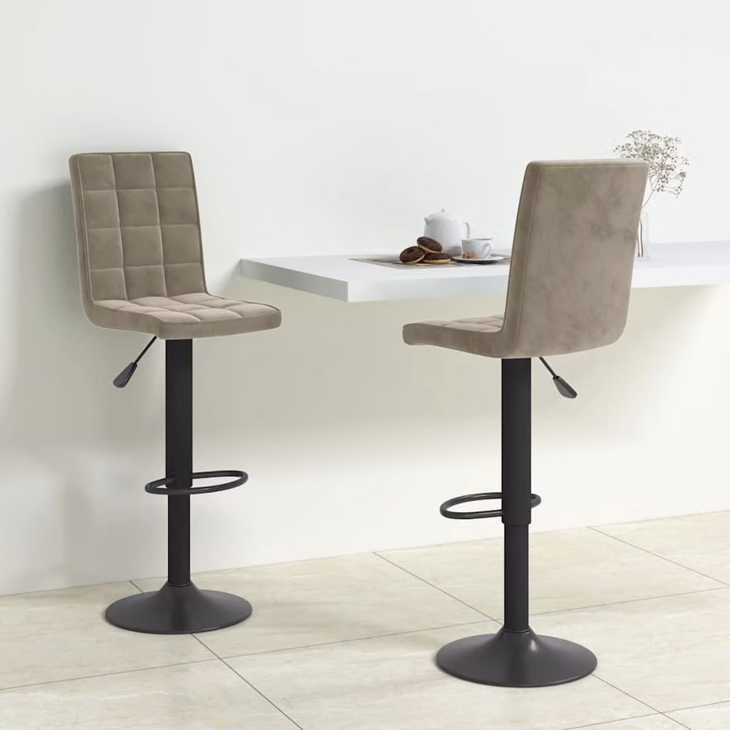 Set di 2 sgabelli da bar vidaXL in velluto grigio chiaro con base girevole a 360 gradi