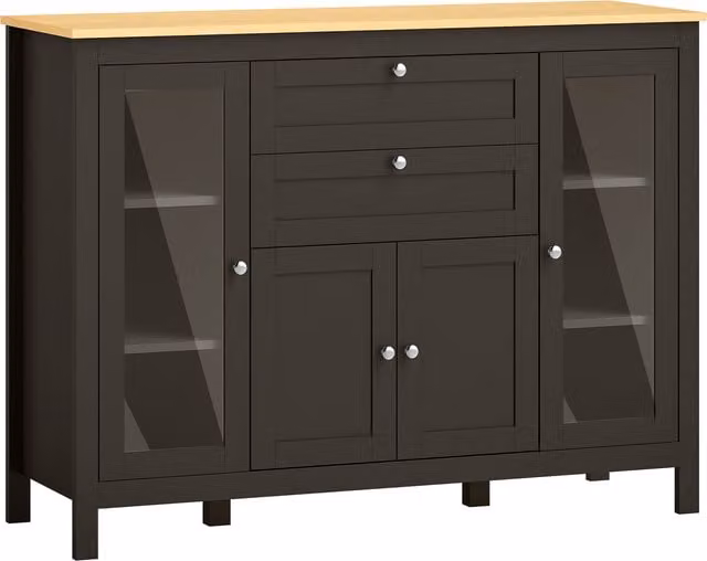 Buffet mobile contenitore HOMCOM con ante in vetro e 2 cassetti, colore nero, L/P/H: 120 x 40 x 90 cm