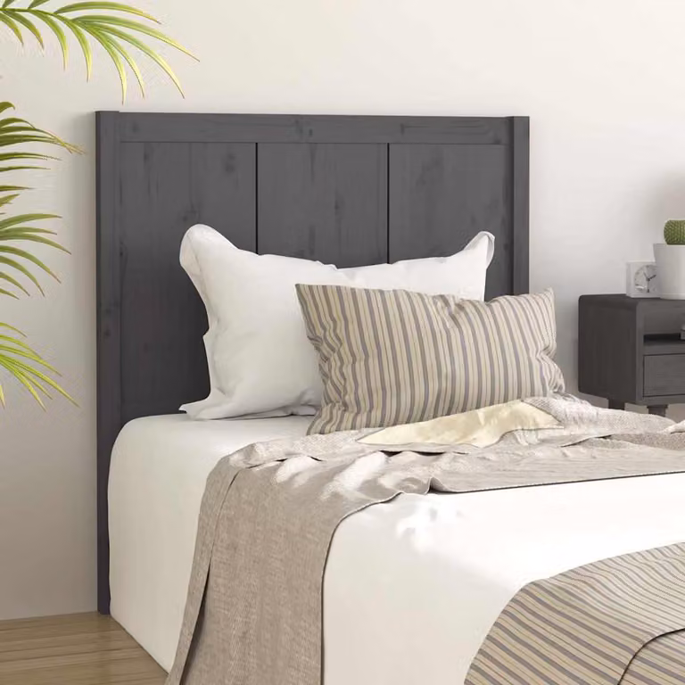 Testiera per letto vidaXL in legno massello di pino, colore grigio, L 80,5 x P 4 x H 100 cm