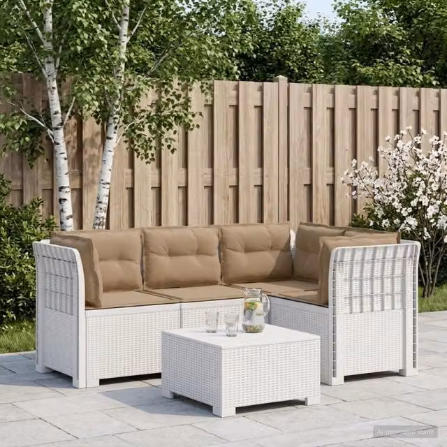 Divano da Giardino 4 Posti con Cuscini Aspetto Rattan PP Bianco 3443988