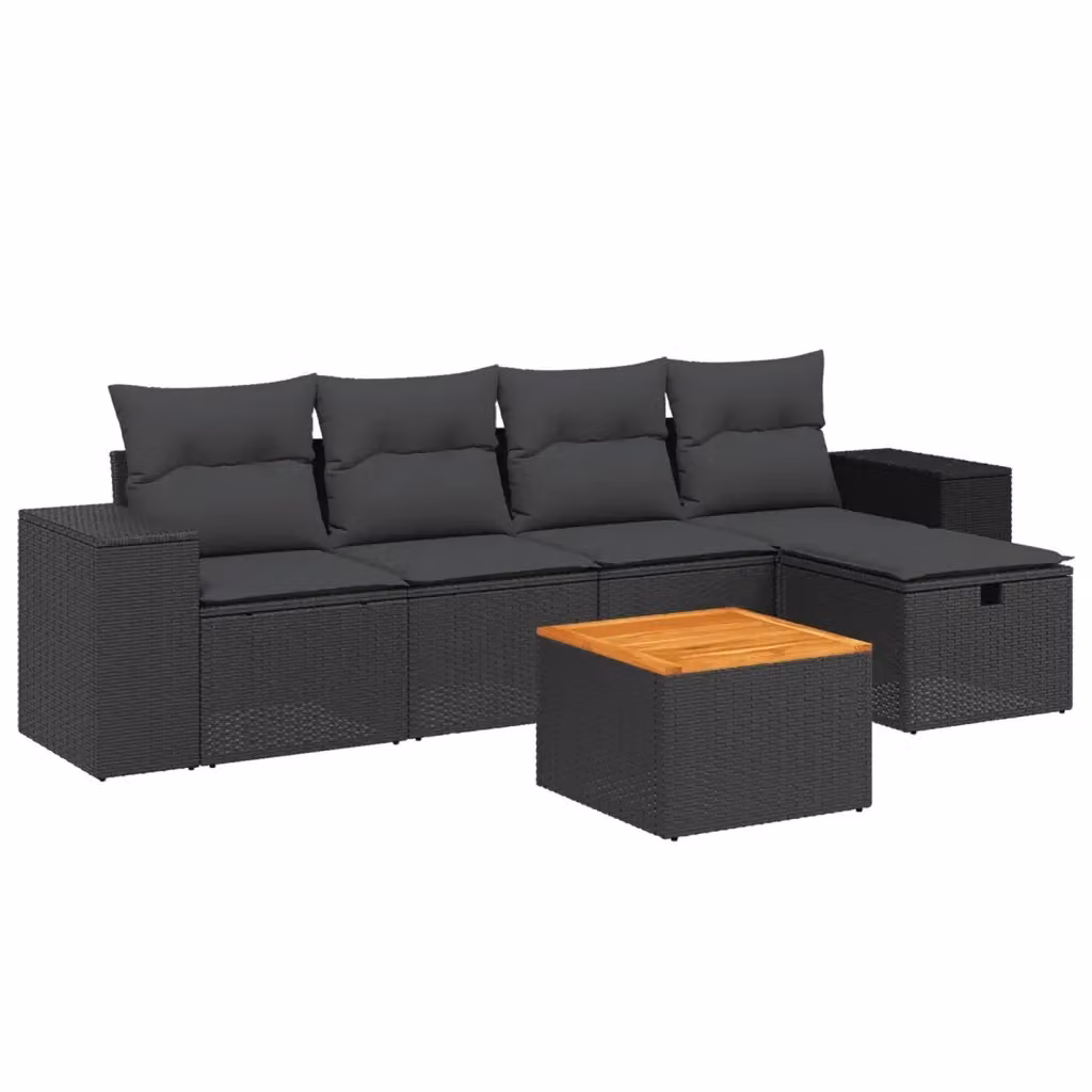 vidaXL Set Divano da Giardino a L 6 pz con Cuscini Nero in Polyrattan e Acciaio – 2