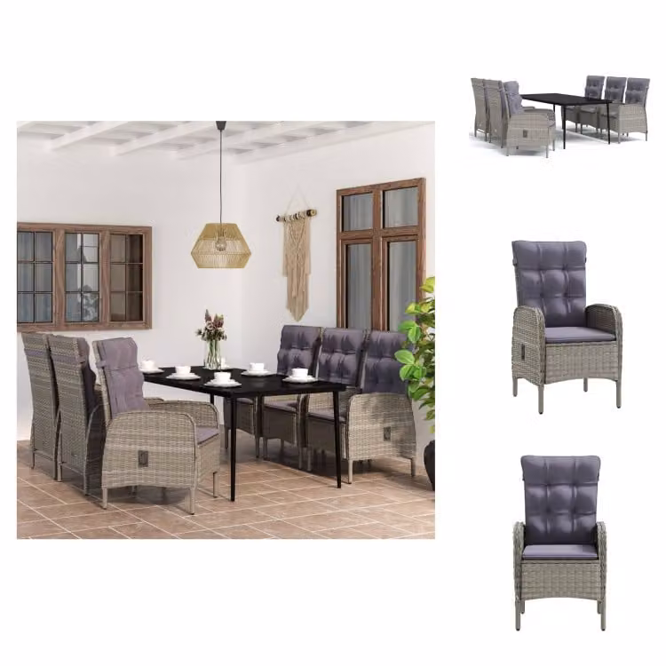 vidaXL set da pranzo da giardino 7 pezzi con cuscini grigio e nero - Set di mobili da giardino