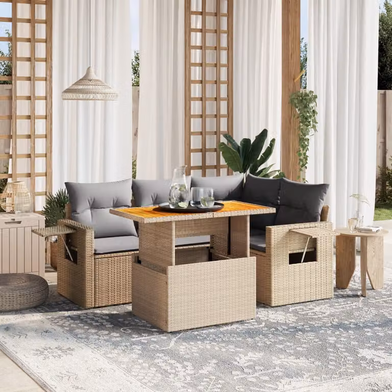 vidaXL Set Divano da Giardino 5 pz in Polyrattan con Cuscini Beige e Grigio