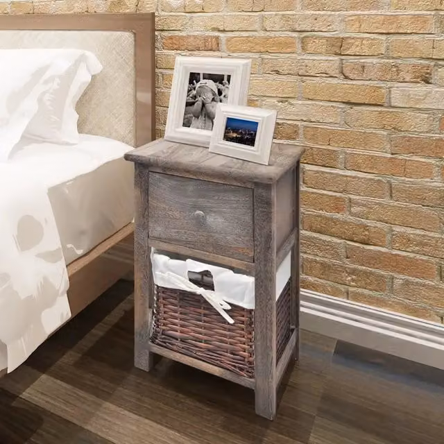 Set di 2 comodini Design Mania in legno e rattan marrone stile rustico – 1