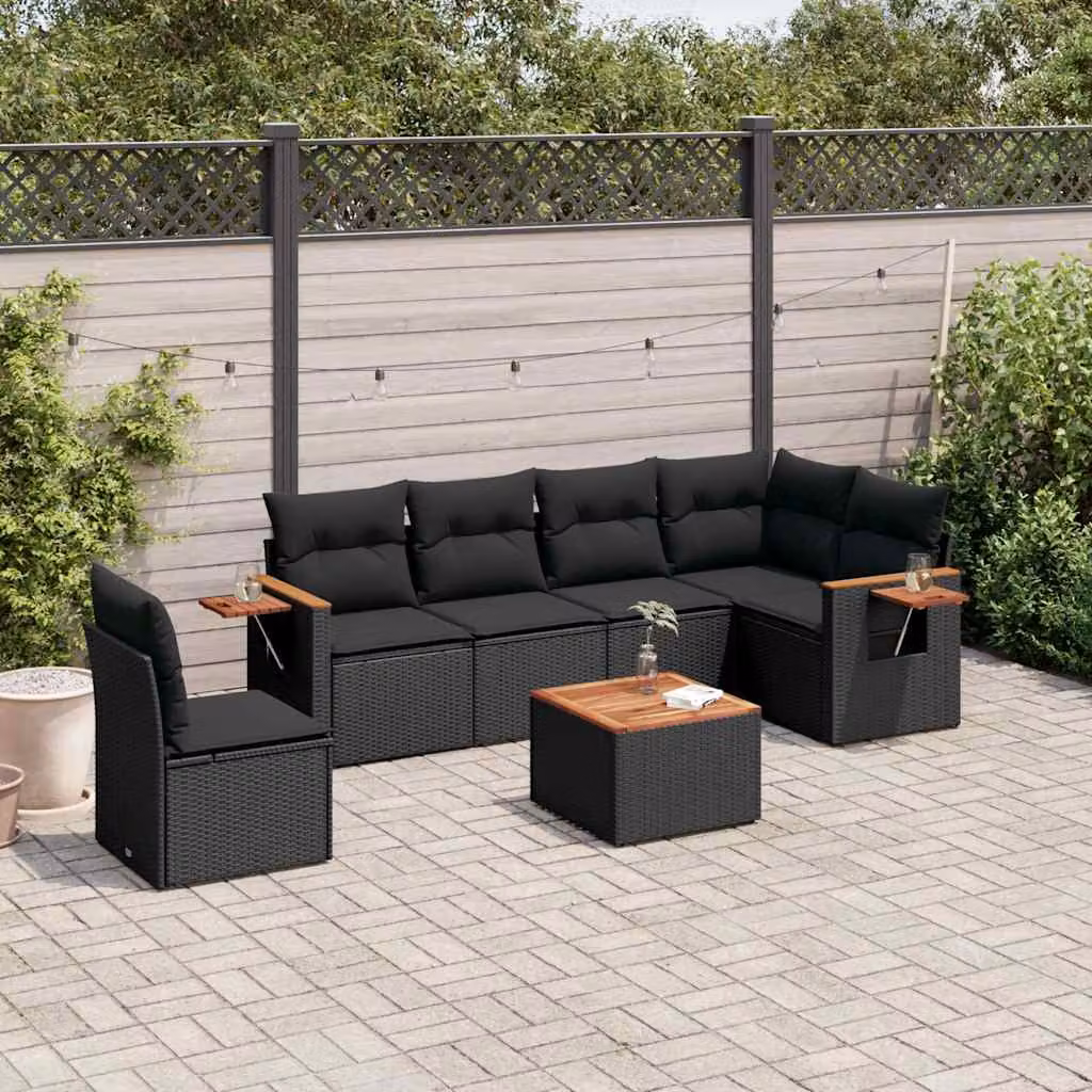 vidaXL Set Divani da Giardino a L con Cuscini 7pz in Polyrattan Nero – 1