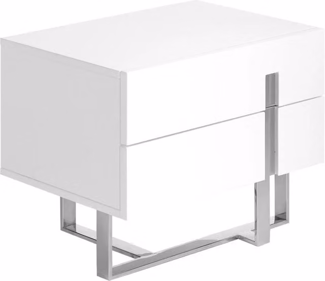 Comodino legno bianco e acciaio cromato
