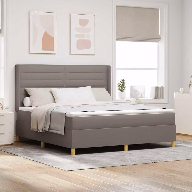 Maison Exclusive - Letto boxspring con strisce luminose a LED, color taupe, 180 x 200 cm, rivestimento in tessuto