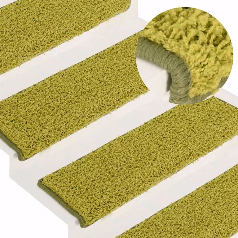 Set di 15 tappetini per scale vidaXL in polipropilene, colore verde, forma rettangolare, L 65 cm x P 40 cm x H 4 cm