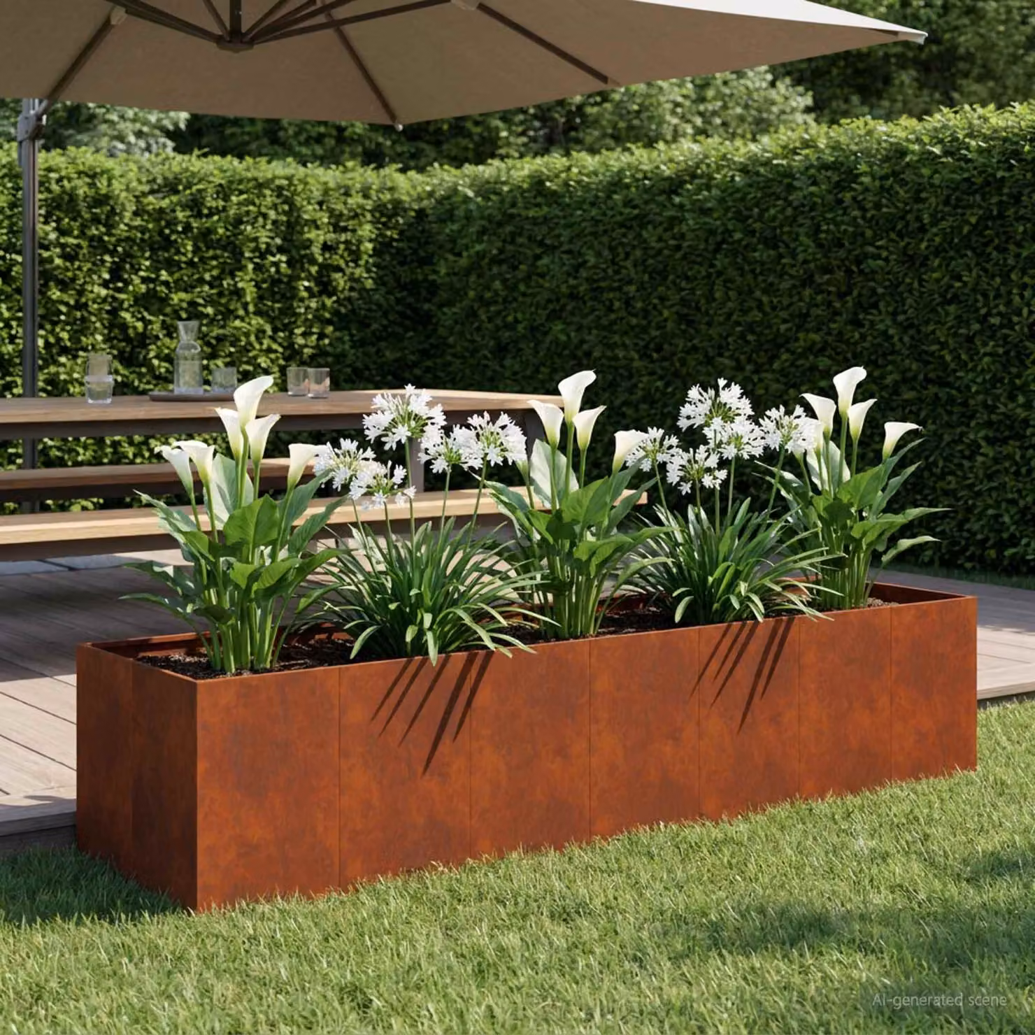 Vaso da giardino vidaXL in acciaio Corten color marrone L: 280 cm, P: 80 cm, H: 60 cm