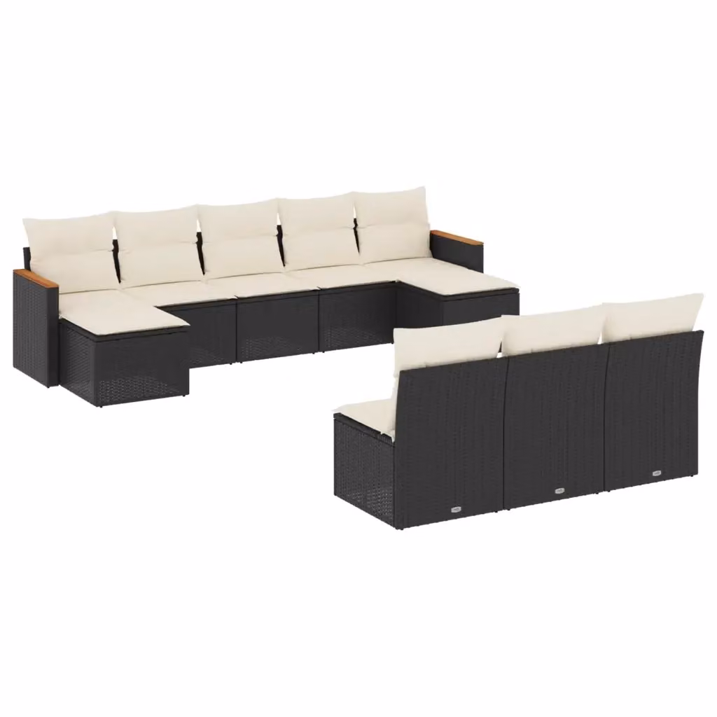 Set di Divani da Giardino a L vidaXL in Polyrattan Nero con Cuscini e Struttura in Acciaio – 2