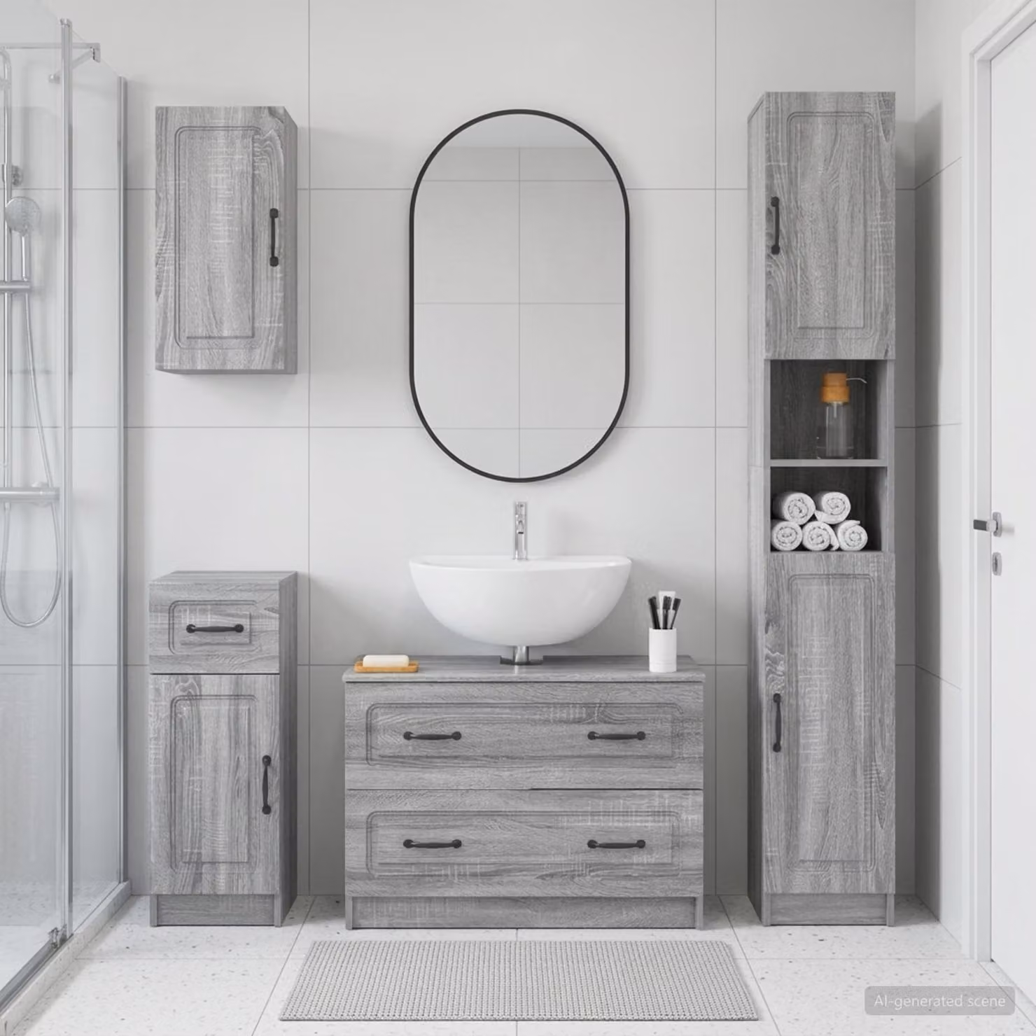 Set di mobili da bagno moderno vidaXL UTRECHT composto da 4 pezzi in legno e MDF colore grigio opaco