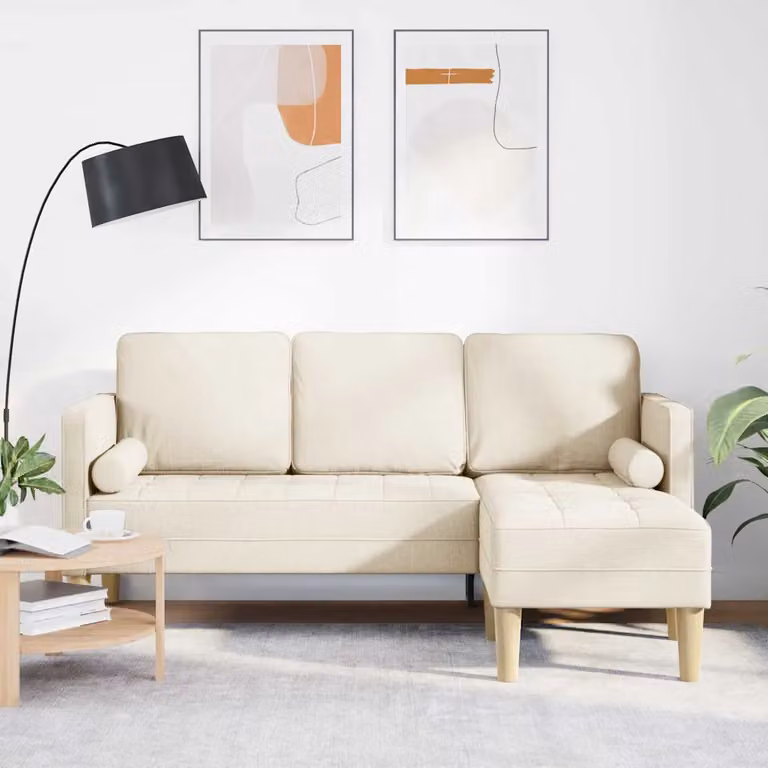 Set di divani angolari moderno vidaXL in tessuto beige con cuscini inclusi L/P/H: 173 x 131 x 67 cm
