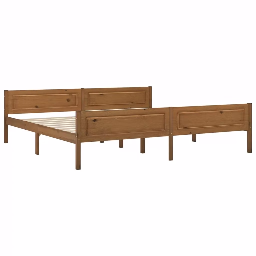 Letto matrimoniale moderno in legno massello di pino marrone con giroletto e doghe fisse L/P/H: 200 x 200 x 206 cm – 2