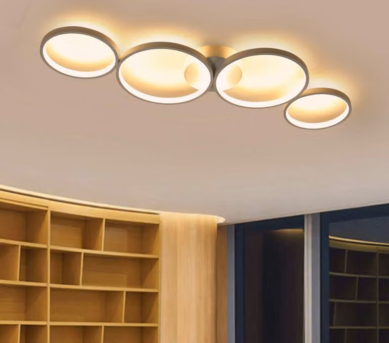 ZMH Lampada da soffitto a LED moderna a 4 luci con design ad anello, 3000 K bianco caldo, lampada da soffitto per interni in metallo, lampade da soffitto per soggiorno e camera da letto