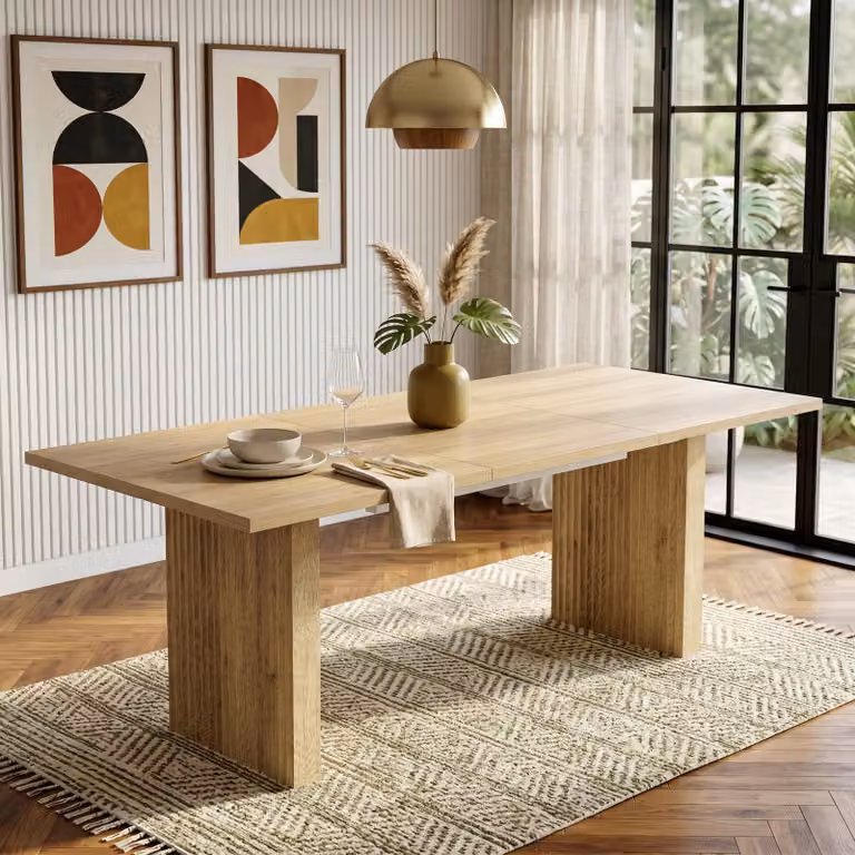 okwish Tavolo da pranzo allungabile rettangolare con gambe a lamelle, piano rinforzato, 6-8 persone, tavolo da cucina per sala da pranzo in rovere