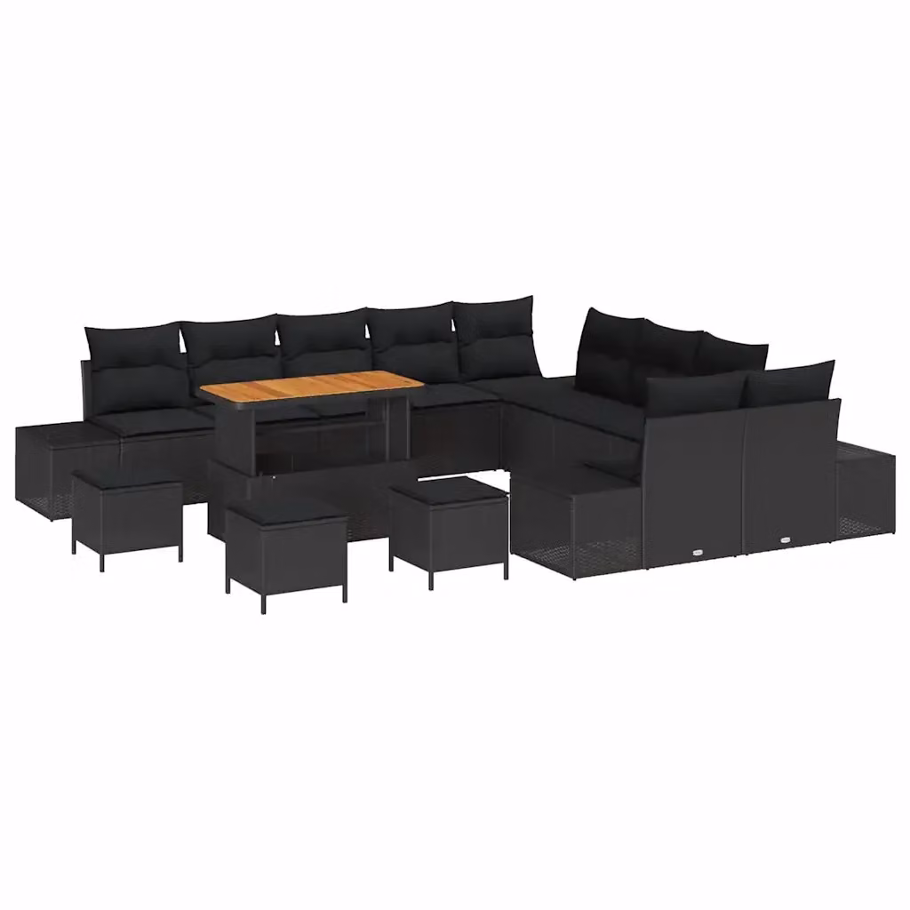 Set Divano da Giardino Moderno vidaXL a Forma a U in Polyrattan Nero con Cuscini e Tavolino da Esterno – 2