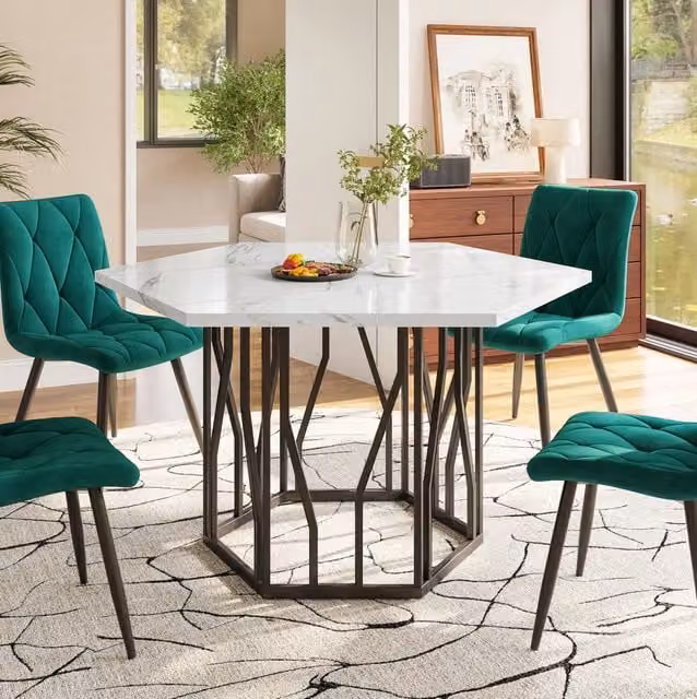 Set tavolo esagonale e 4 sedie nero/bianco/verde stile moderno