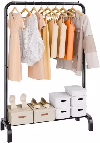 Stand Appendiabiti VEVOR con Ripiano Singolo in Acciaio al Carbonio, Colore Nero, Ideale per Camera da Letto e Soggiorno