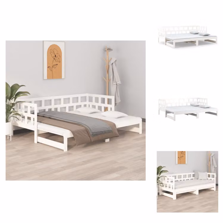 vidaXL Letto da giorno allungabile in pino massiccio bianco 2x(90x190) cm - Letti e strutture letto