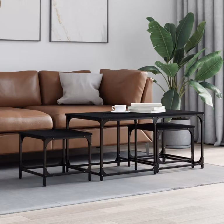 Maison Exclusive - Set di 3 tavolini neri in materiale ligneo